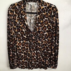 Trina Turk size S plunge neck line long sleeve tunic animal print top